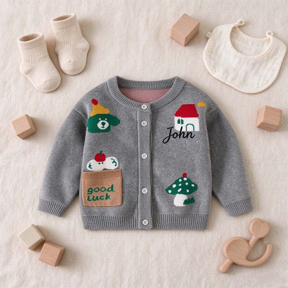 Personalized Embroidered Adorable Animals Knit Cardigan | CWBaby549
