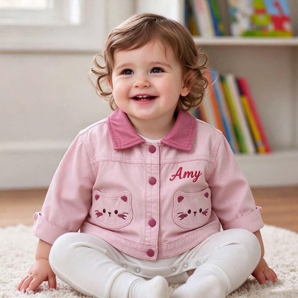Personalized Embroidered Cute Kitty Jacket for Kids | CWBaby553