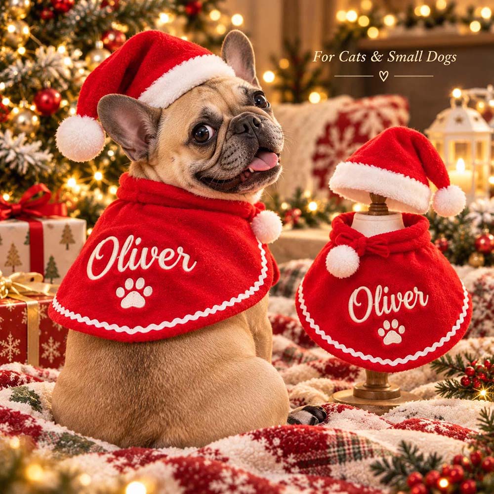 Personalized Embroidered Christmas Pet Cape & Santa Hat | MCGift440