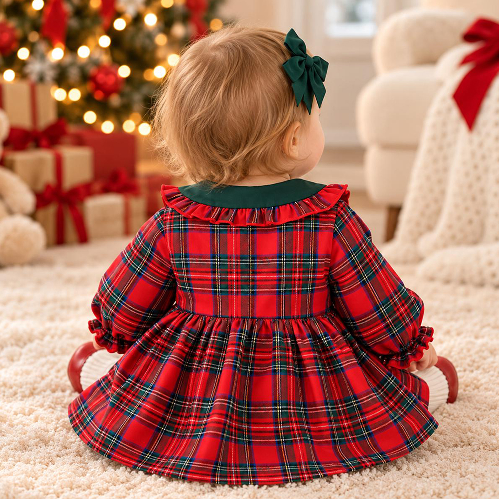 Personalized Baby Girl Christmas Plaid Dress Set | MCGift445