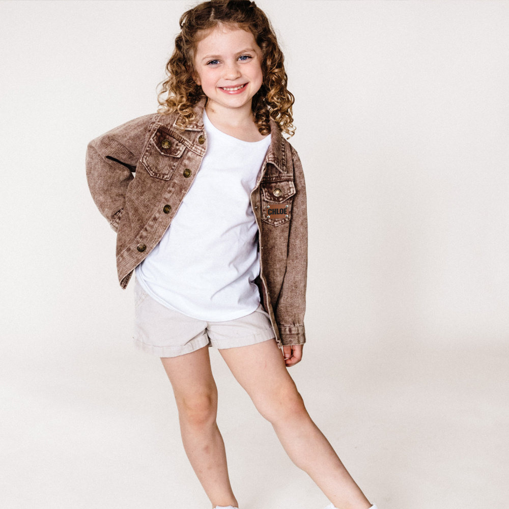 Personalized Leather Patch Brown Denim Jacket | inJacket43