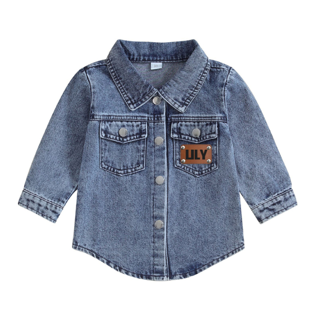 Personalized Leather Patch Brown Denim Jacket | inJacket43