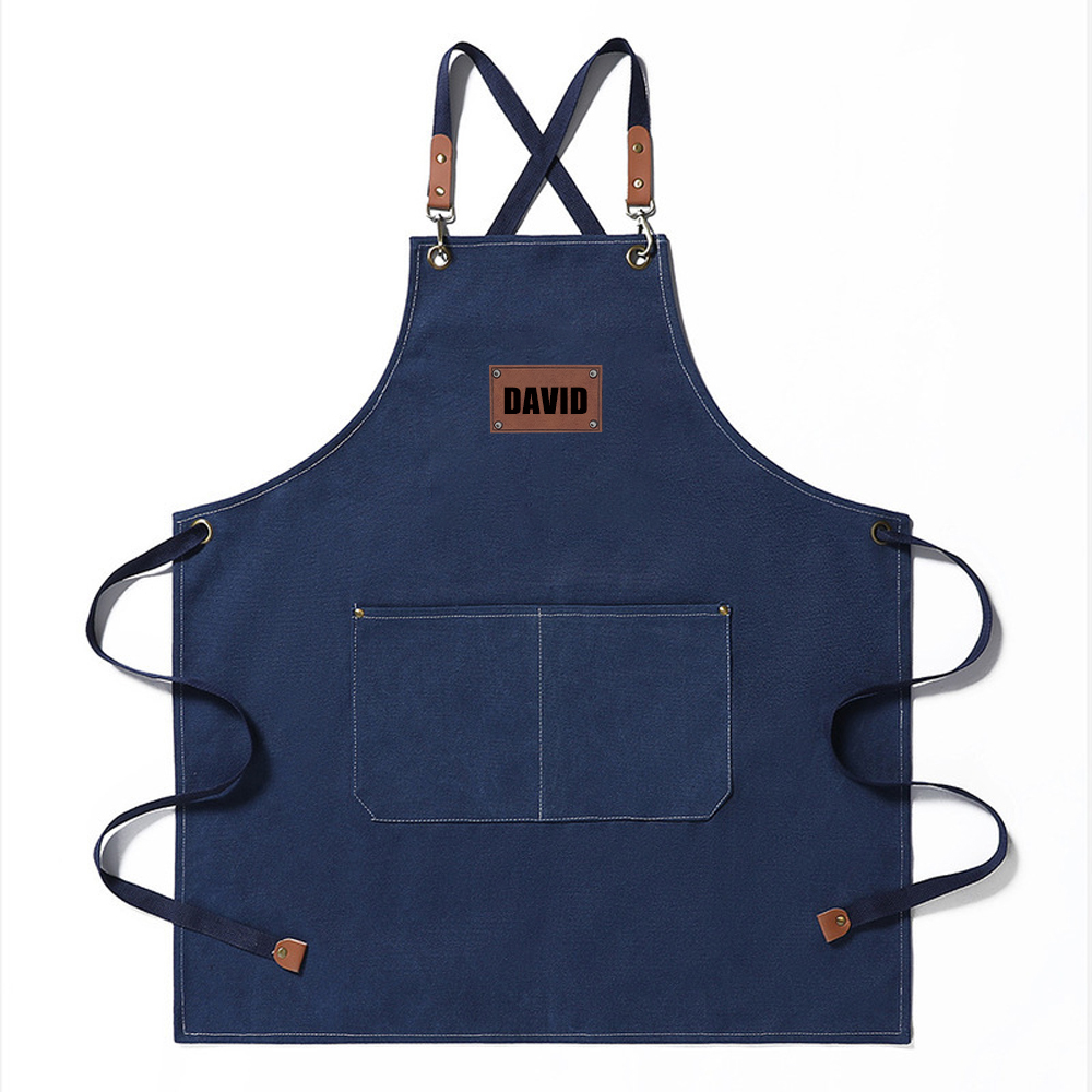 Personalized Leather Patch Canvas Apron with Pockets for Kid & Adult | Apron25