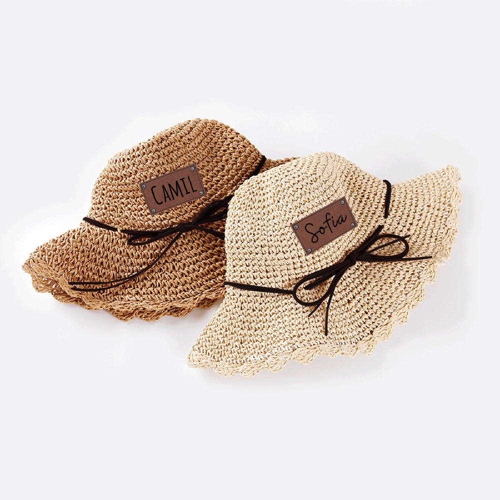 Personalized Bow Leather Patch Straw Hat for Comfort & Unique | CWBeach86