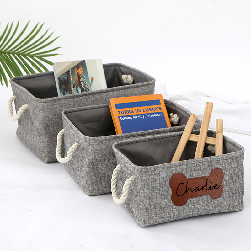 Personalized Leather Patch Pet Fabric Toy Basket | BKPet53