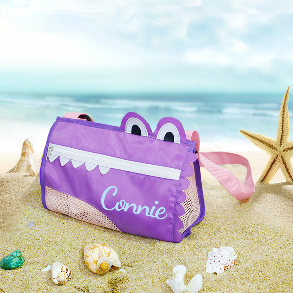 Personalized Kids Crocodile Seashell Zipper Mesh Beach Bag | CWBeach93