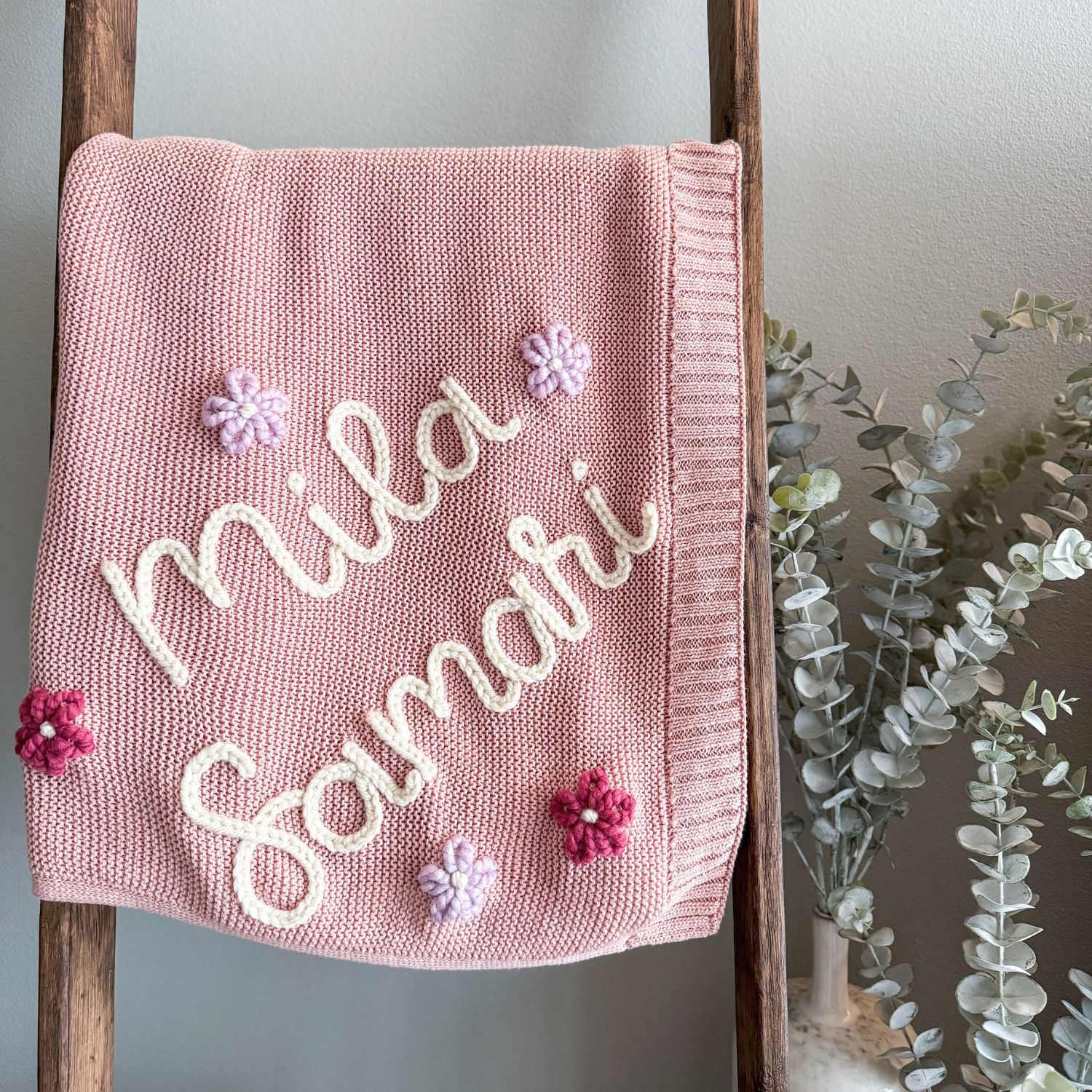 Personalized Hand Embroidered Knit Baby Blanket for Unique Gift | CWBaby52