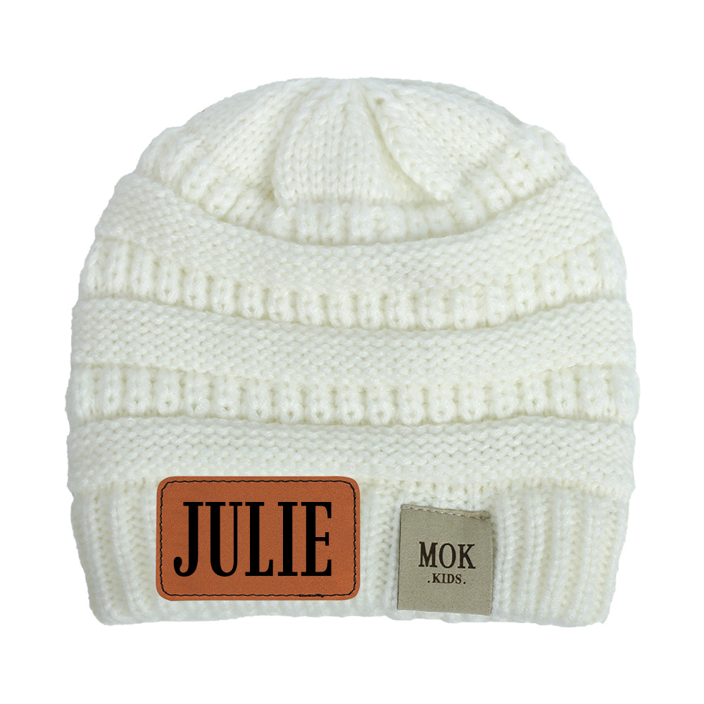 Personalized Leather Patch Kid Beanie for Comfort & Unique | HSKid29