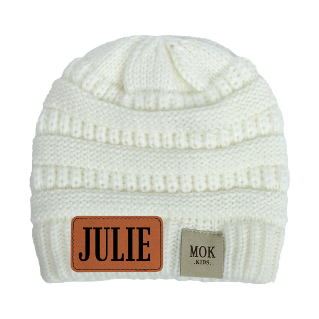 Personalized Leather Patch Kid Beanie for Comfort & Unique | HSKid29
