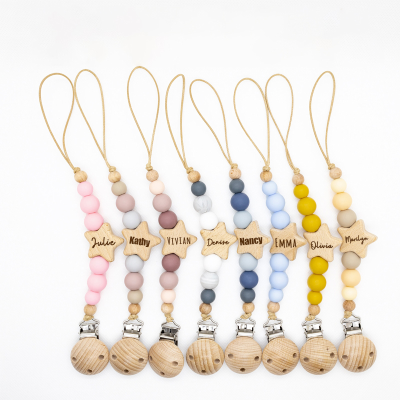 Personalized Baby Pacifier Star Color Bead Clip | CWBaby64