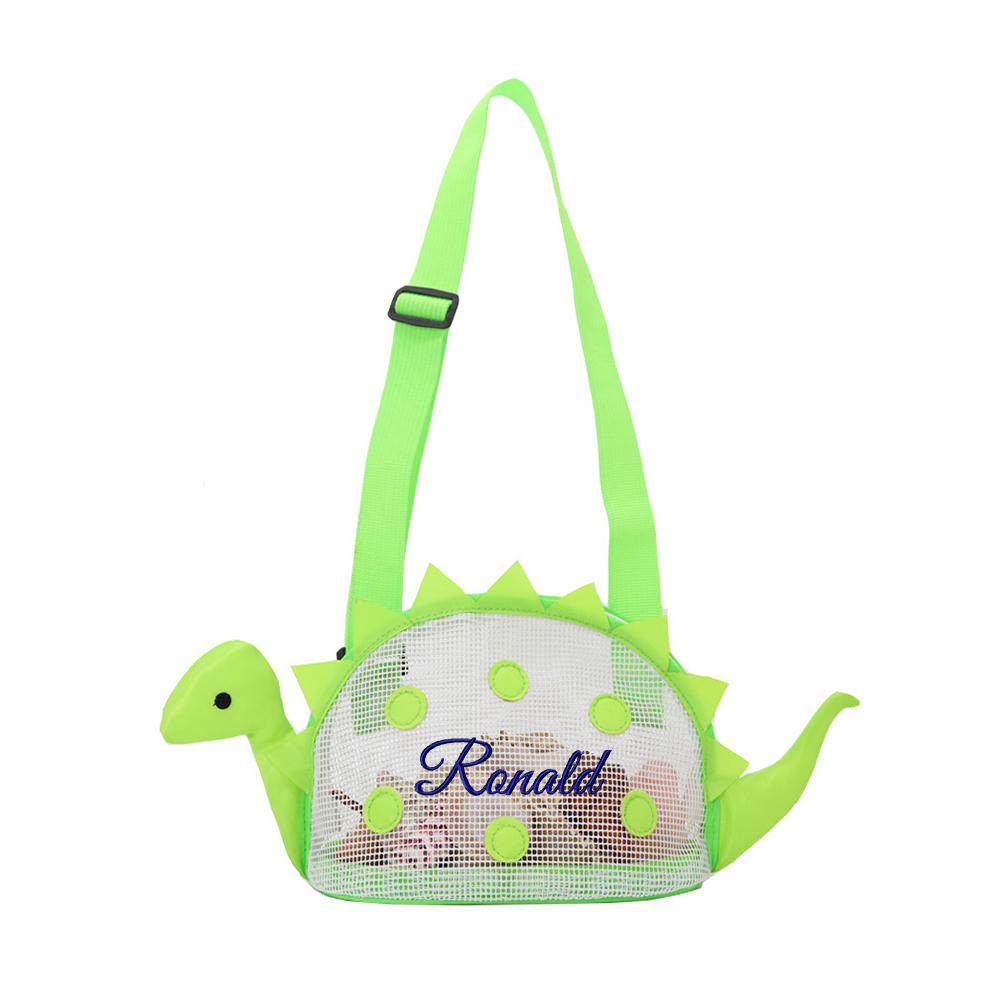 Personalized Embroidery Dinosaur Seashell Zipper Mesh Beach Bag | CWBeach102