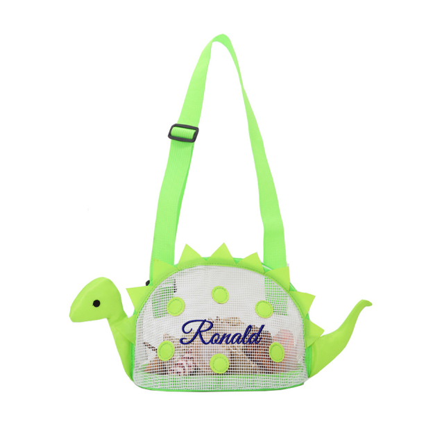 Personalized Embroidery Dinosaur Seashell Zipper Mesh Beach Bag | CWBeach102