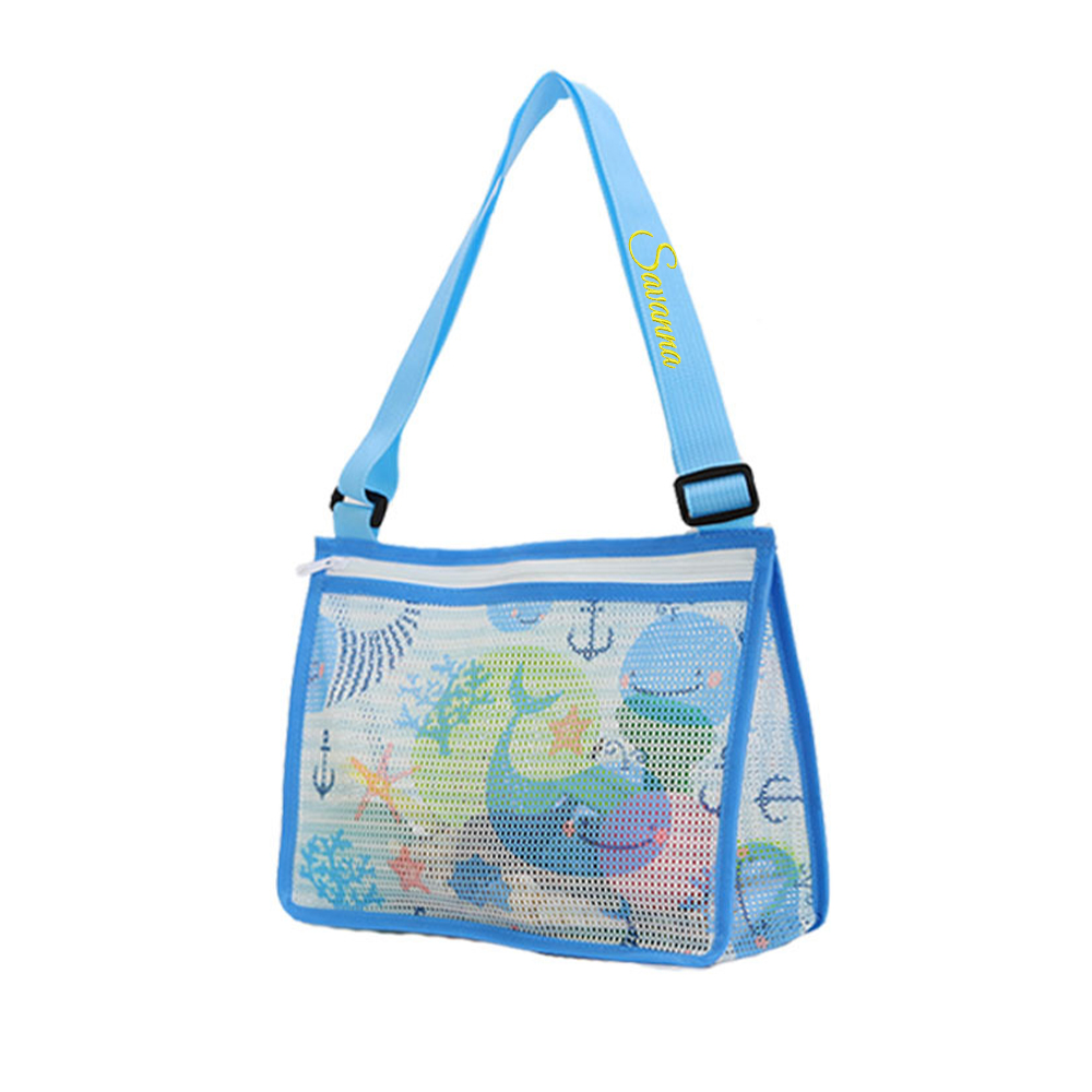 Personalized Embroidery Seashell Zipper Mesh Beach Bag | CWBeach112