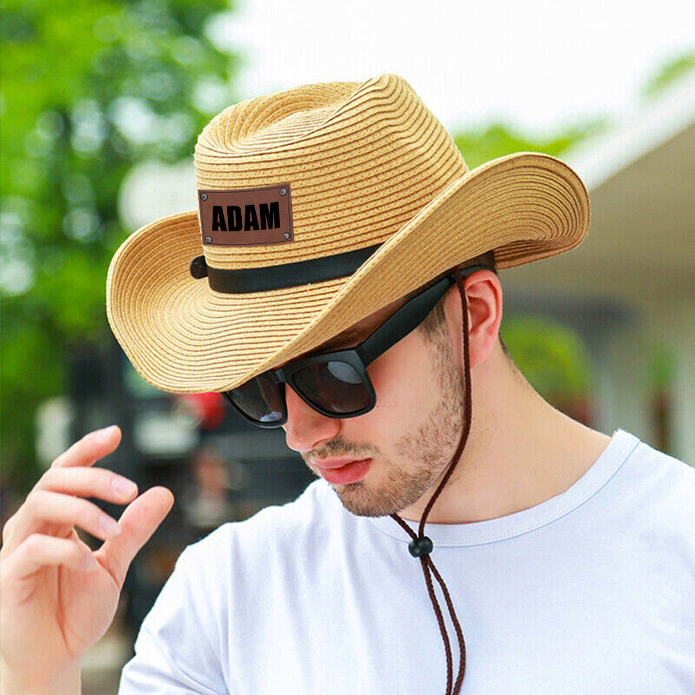Personalized Leather Patch Cowboy Straw Hat | CWBeach106