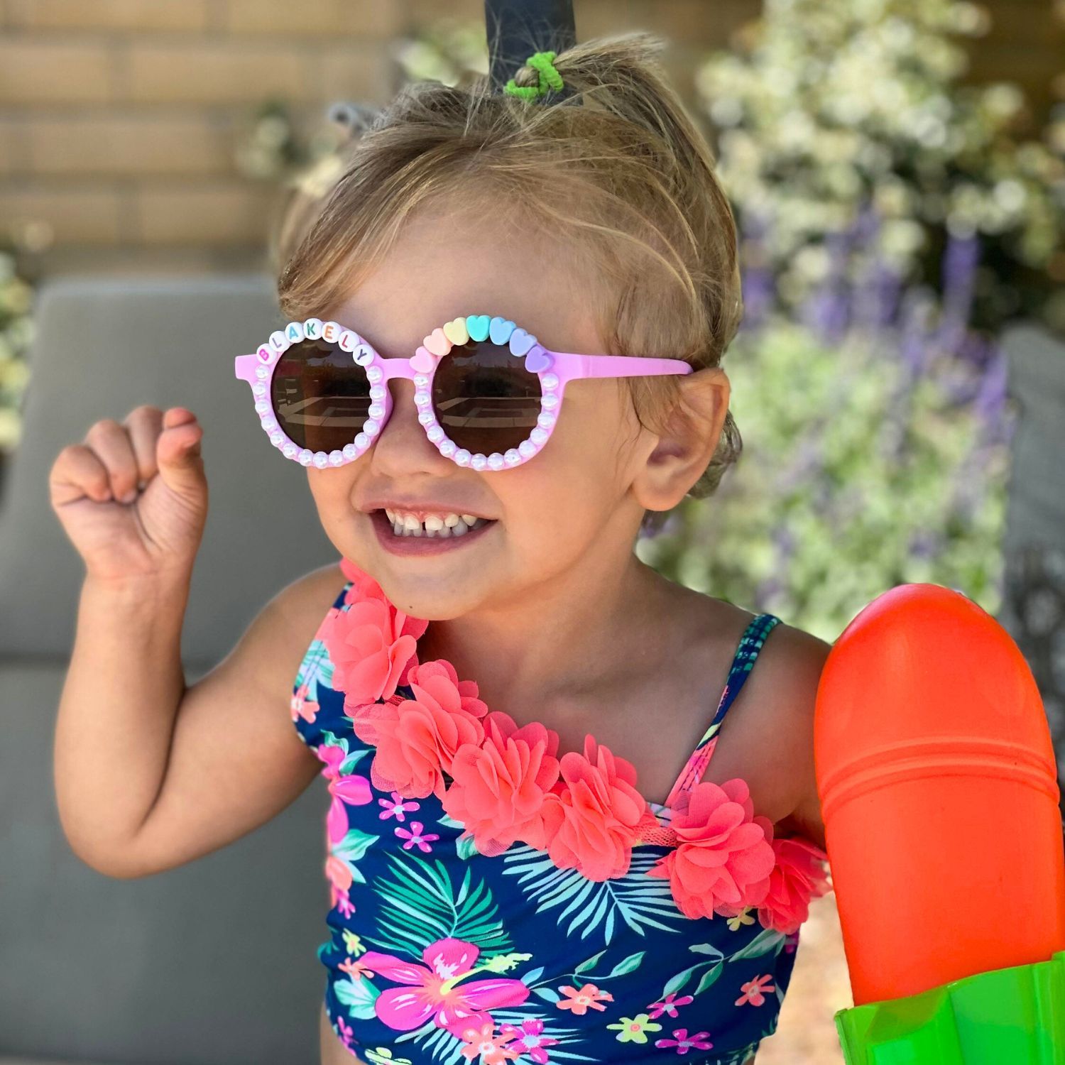 Personalized Name with Pearl & Heart Sunglasses For Kids | CWBeach109