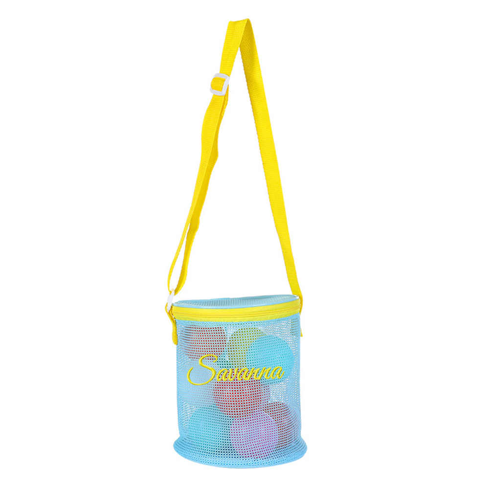 Personalized Embroidery Seashell Zipper Mesh Beach Bucket | CWBeach114