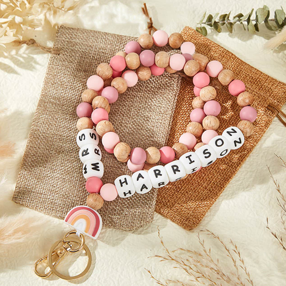 Personalized Teacher Lanyard Beaded Wooden for Teacher Appreciation Gift | CWTeach02