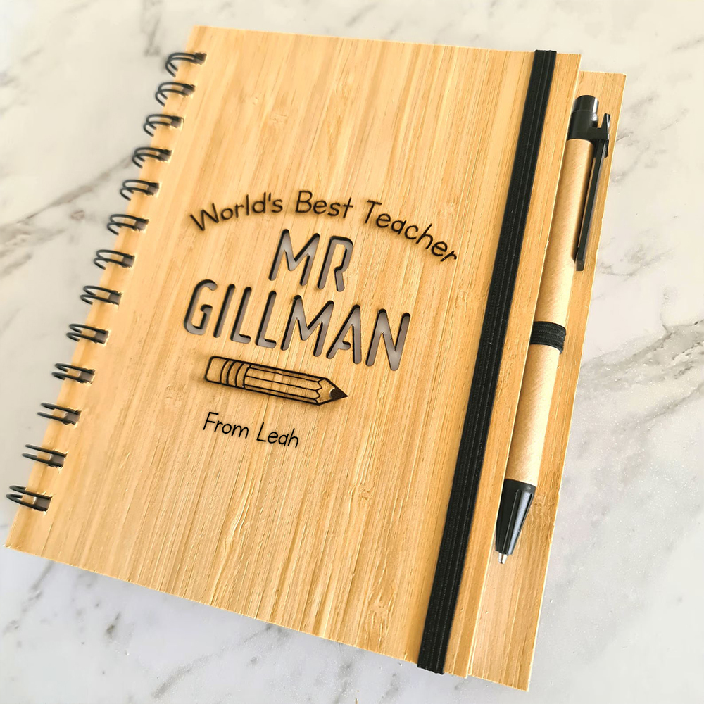 Personalized Bamboo Notebook and Pen Set for Teacher Appreciation Gift | CWTeach03