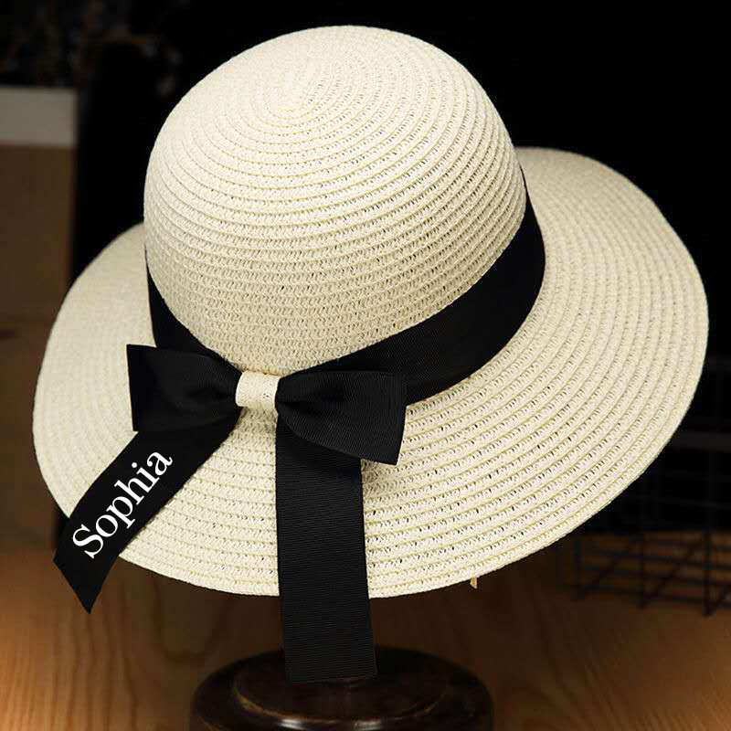 Personalized Ribbon Bow Straw Floppy Hat for Comfort & Unique | CWBeach118