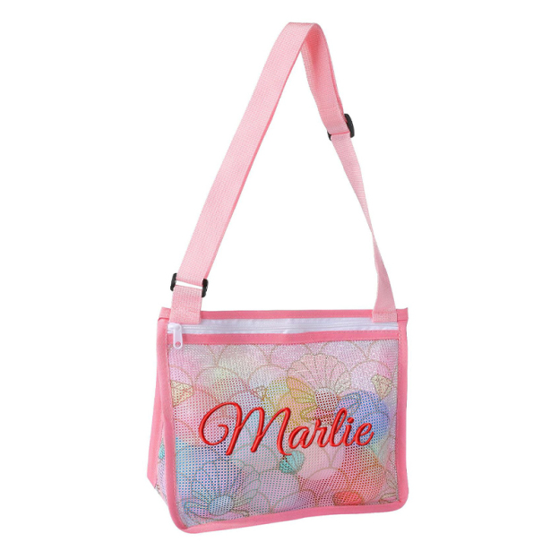 Personalized Embroidery Seashell Zipper Mesh Beach Bag | CWBeach132