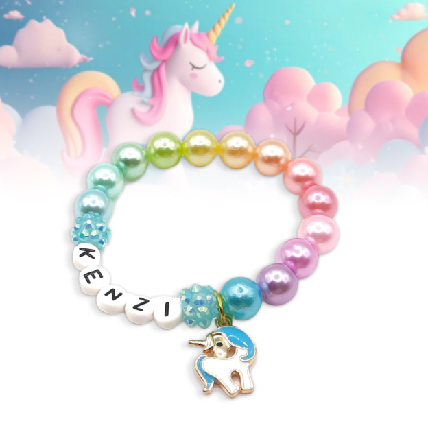 Personalized Kids Lovely Unicorn Bead Bracelet With Name | CWBeach138