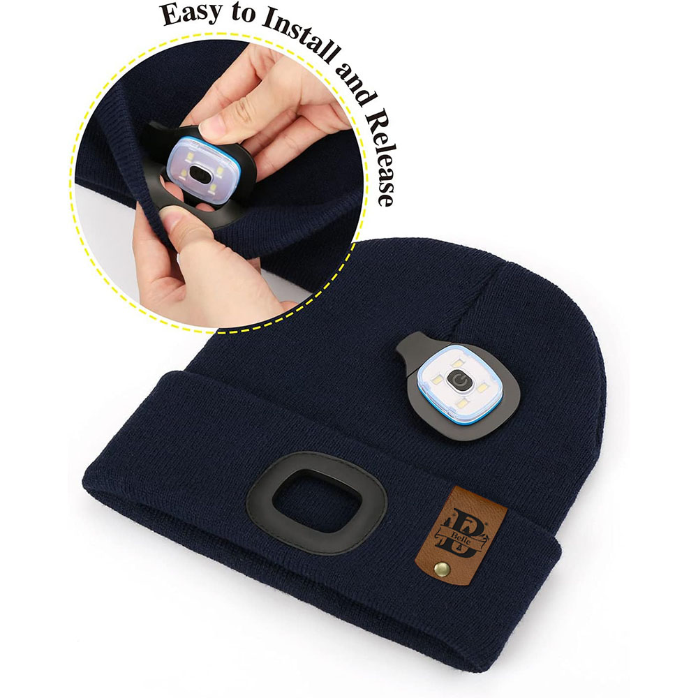 Personalized Kids Leather Tag Beanie with Headlamp | HSKid32