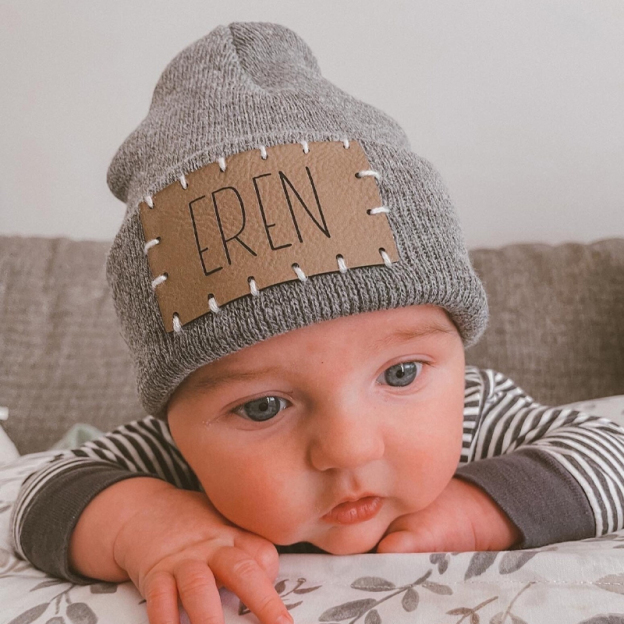 Personalized Leather Patch Beanie for Comfort & Unique | HSKid3301