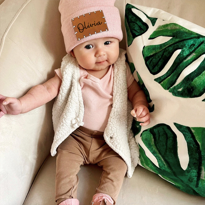 Personalized Leather Patch Beanie for Comfort & Unique | HSKid3301
