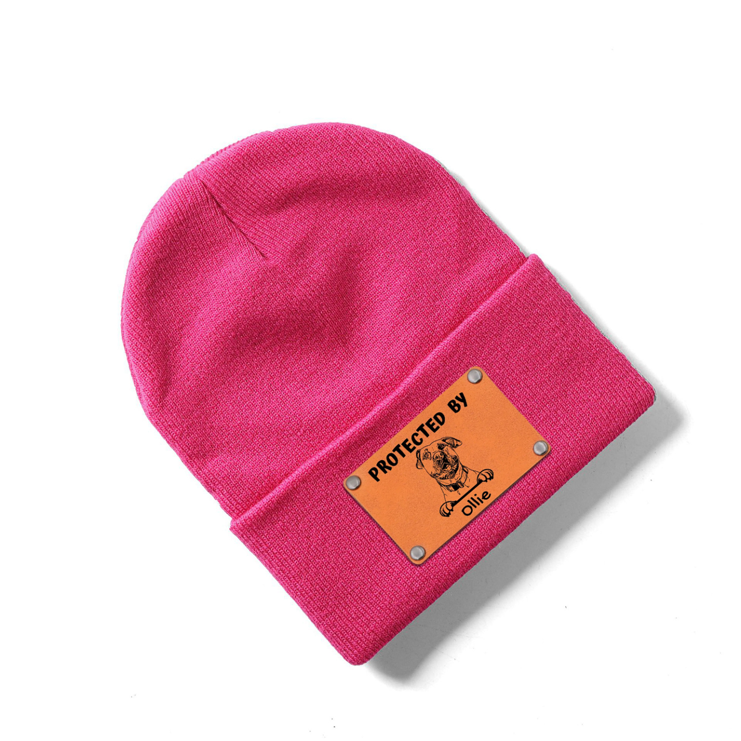 Personalized Vegan Leather Patch Baby Puppy Beanie | HSKid39