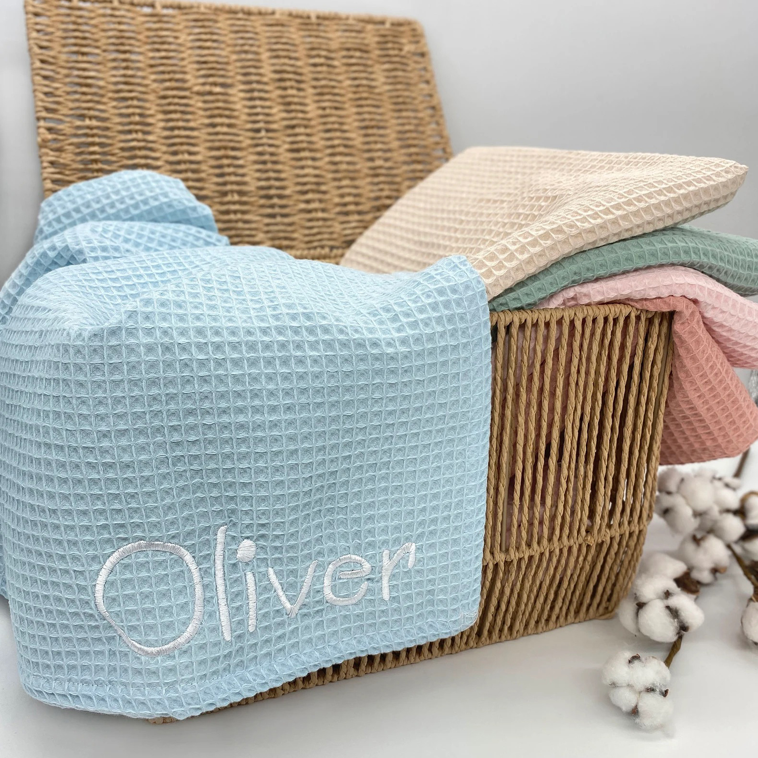 Personalized Embroidered Waffle Blanket for Comfort & Unique| CWBaby48