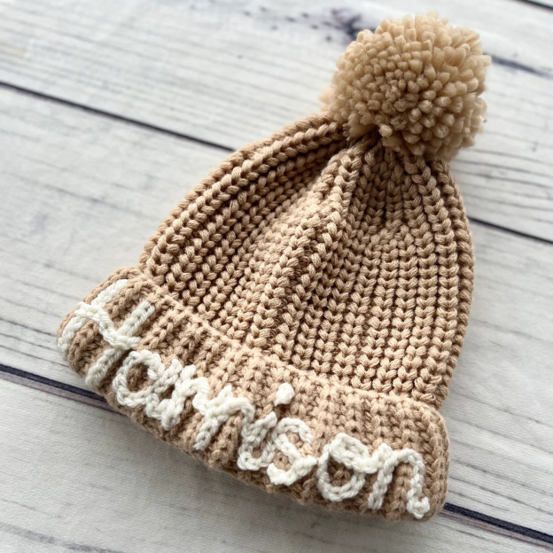 Personalized Hand Embroidery Pom Pom Beanie| HSKid44