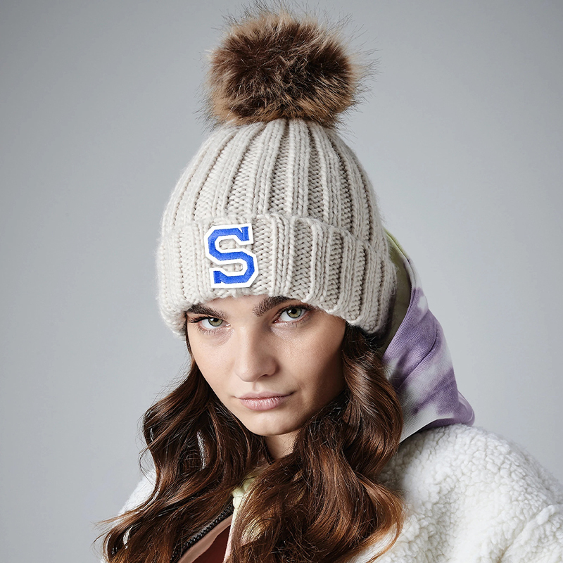 Personalized Initial Patch Pom Pom Beanie Hat | HSKid45