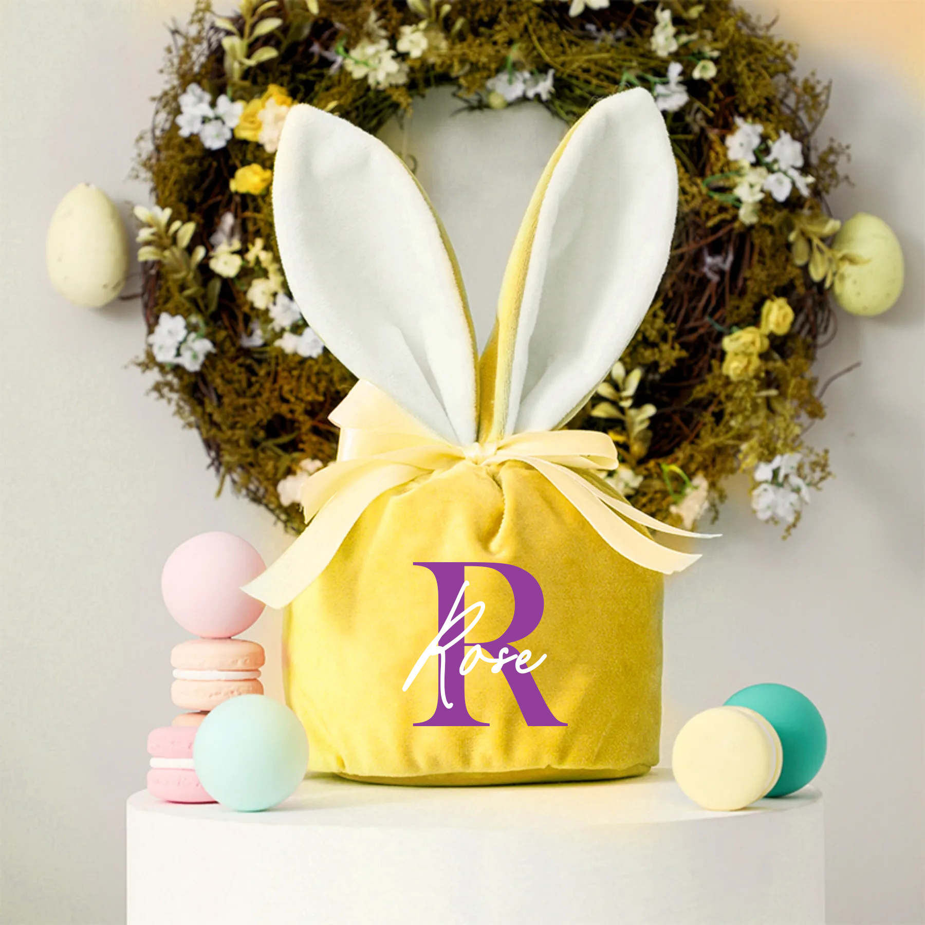 Personalized Name Easter Bunny Velvet Basket | CWEaster20