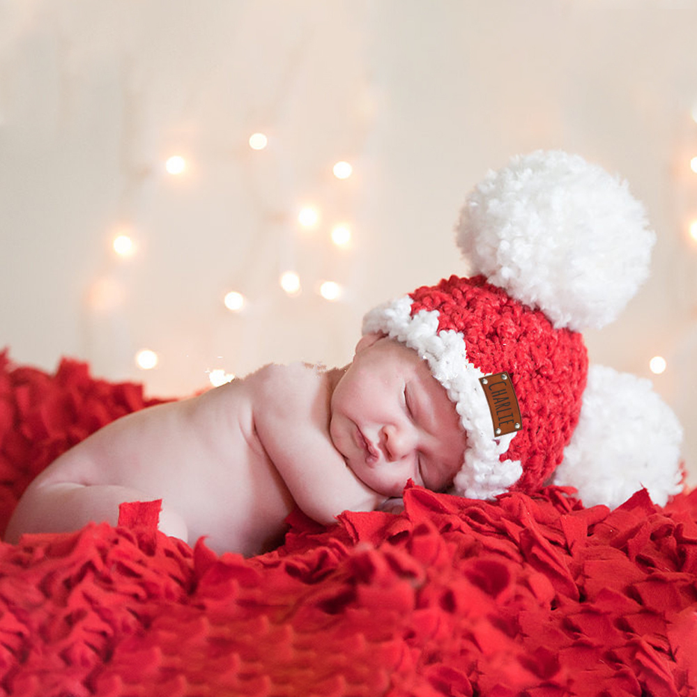 Personalized Leather Patch Christmas Pom Pom Hat | MCGift64 