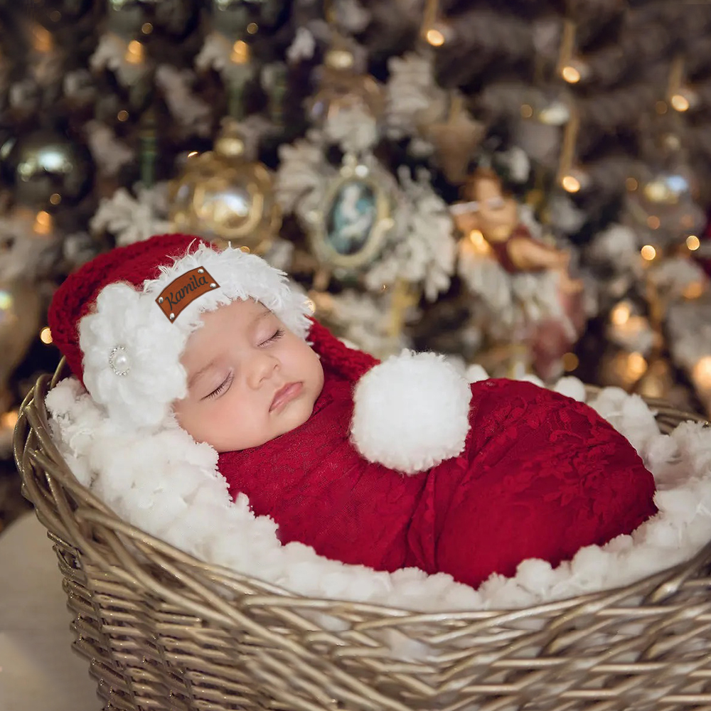 Personalized Leather Patch Christmas Santa Hat | MCGift65