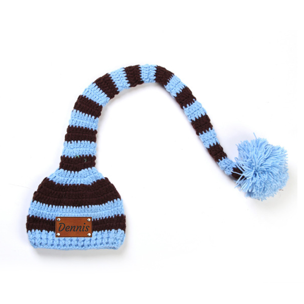 Personalized Leather Patch Christmas Elf Long Tail Hat | MCGift71