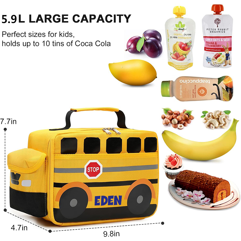 Personalized 3D School Bus Backpack with Insulation Lunch Box