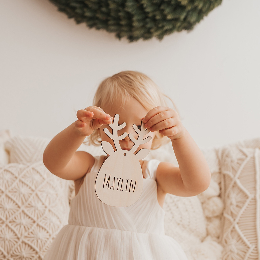 Personalized Christmas Reindeer Wood Ornament | MCGift81