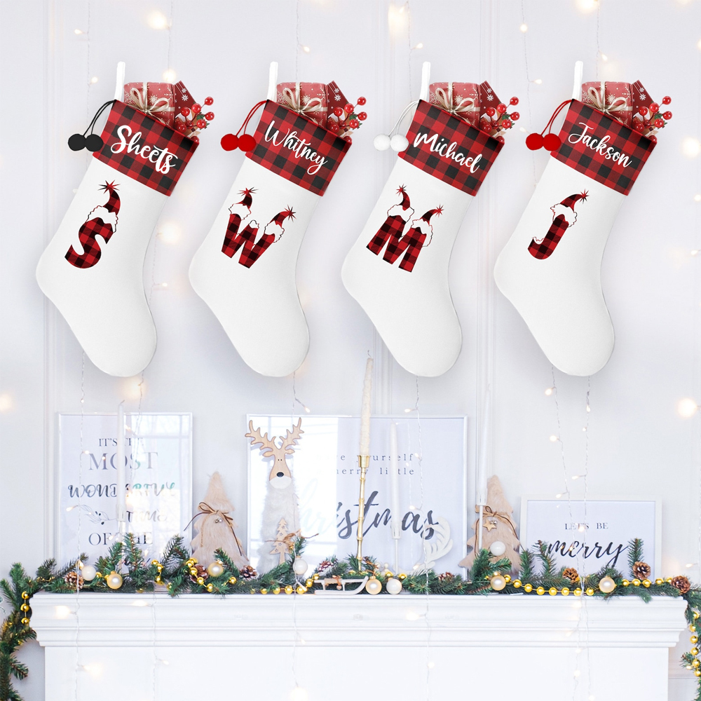 Personalized Intial & Name Plaid Christmas Stocking | MCGift88