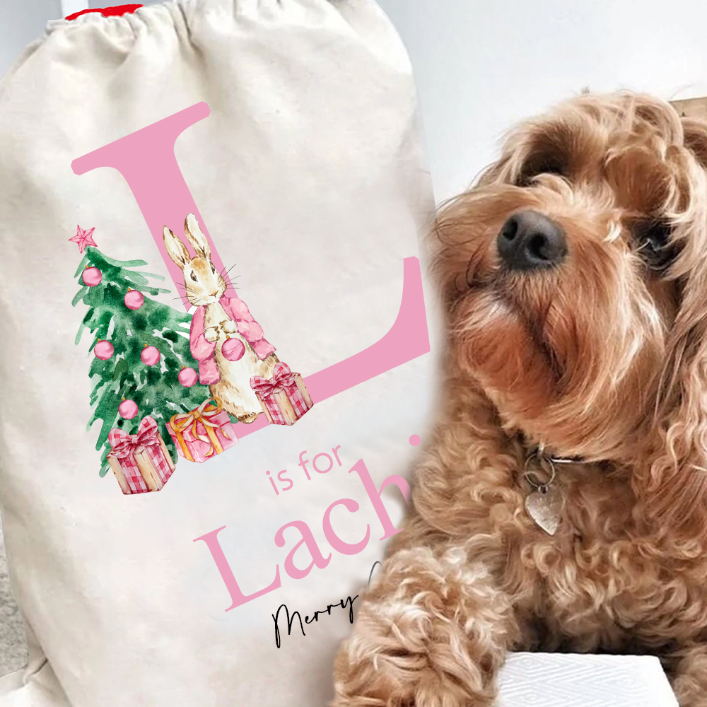 Personalized Name & Initial Bunny Christmas Gift Sack | MCGift89
