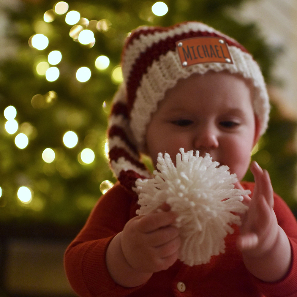 Personalized Leather Patch Christmas Long Tail Hat | MCGift89