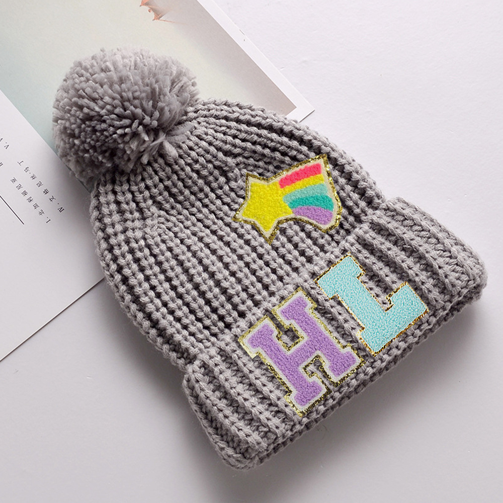 Personalized Lovely Chenille Patch Pom Pom Beanie| HSKid52