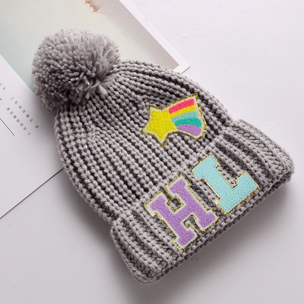 Personalized Lovely Chenille Patch Pom Pom Beanie| HSKid52