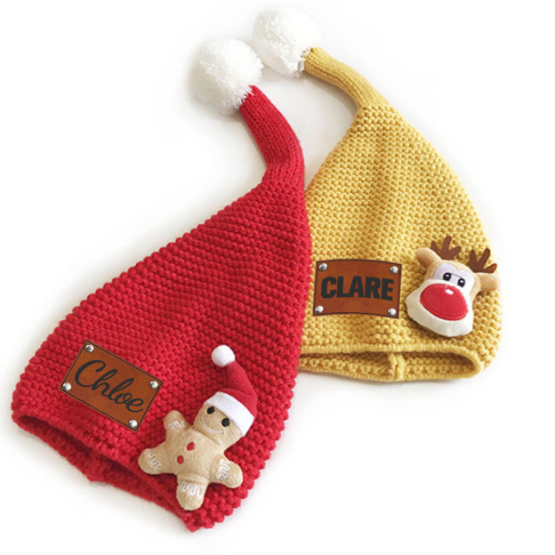 Personalized Lovely Leather Patch Christmas Elf Long Tail Hat | MCGift93