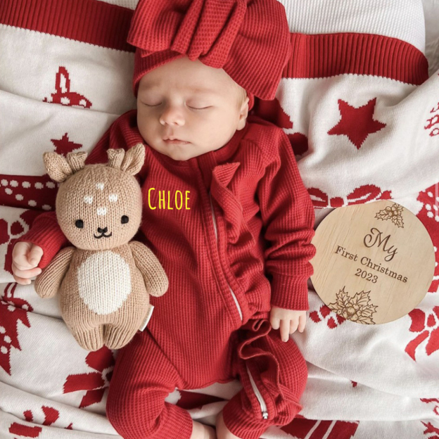 Personalized Baby Christmas Frill Zip Romper with Bow | CWBaby107