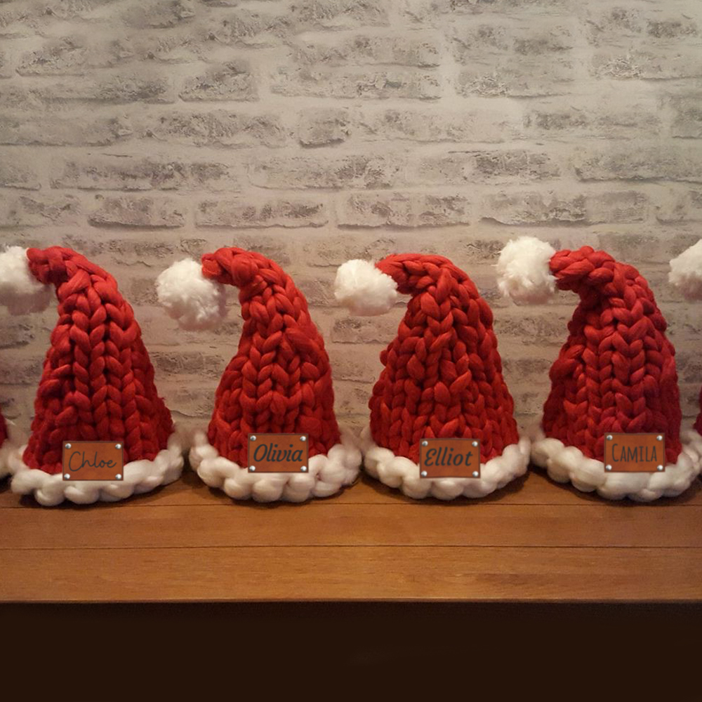 Personalized Leather Patch Chunky Knit Oversized Christmas Hat | MCGift97