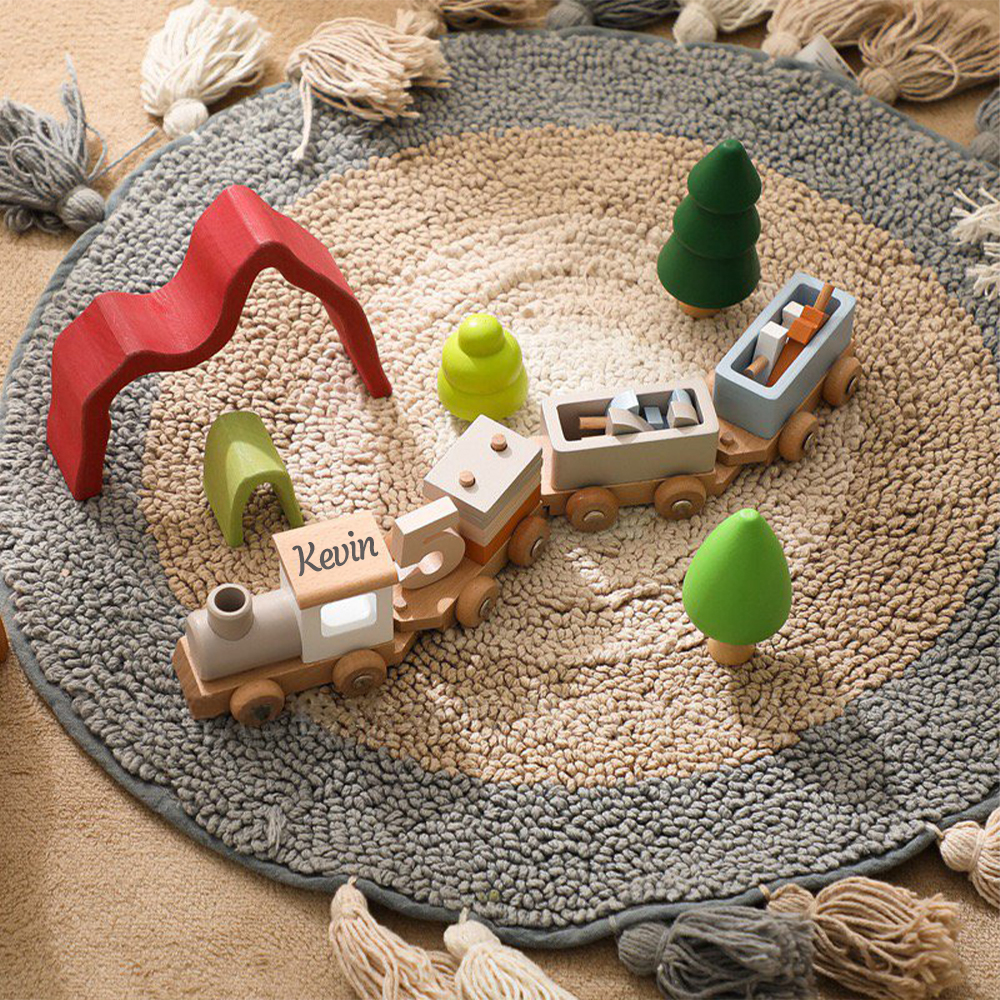 Personalized Kid Toy Wooden Freight Train Set | CWToy100