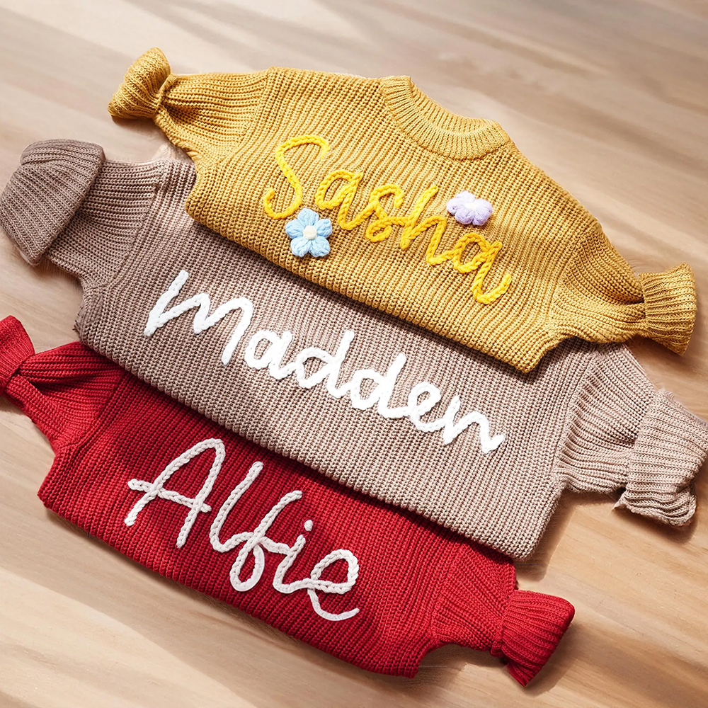 Personalized Hand embroidered Name Baby Sweater | CWBaby110