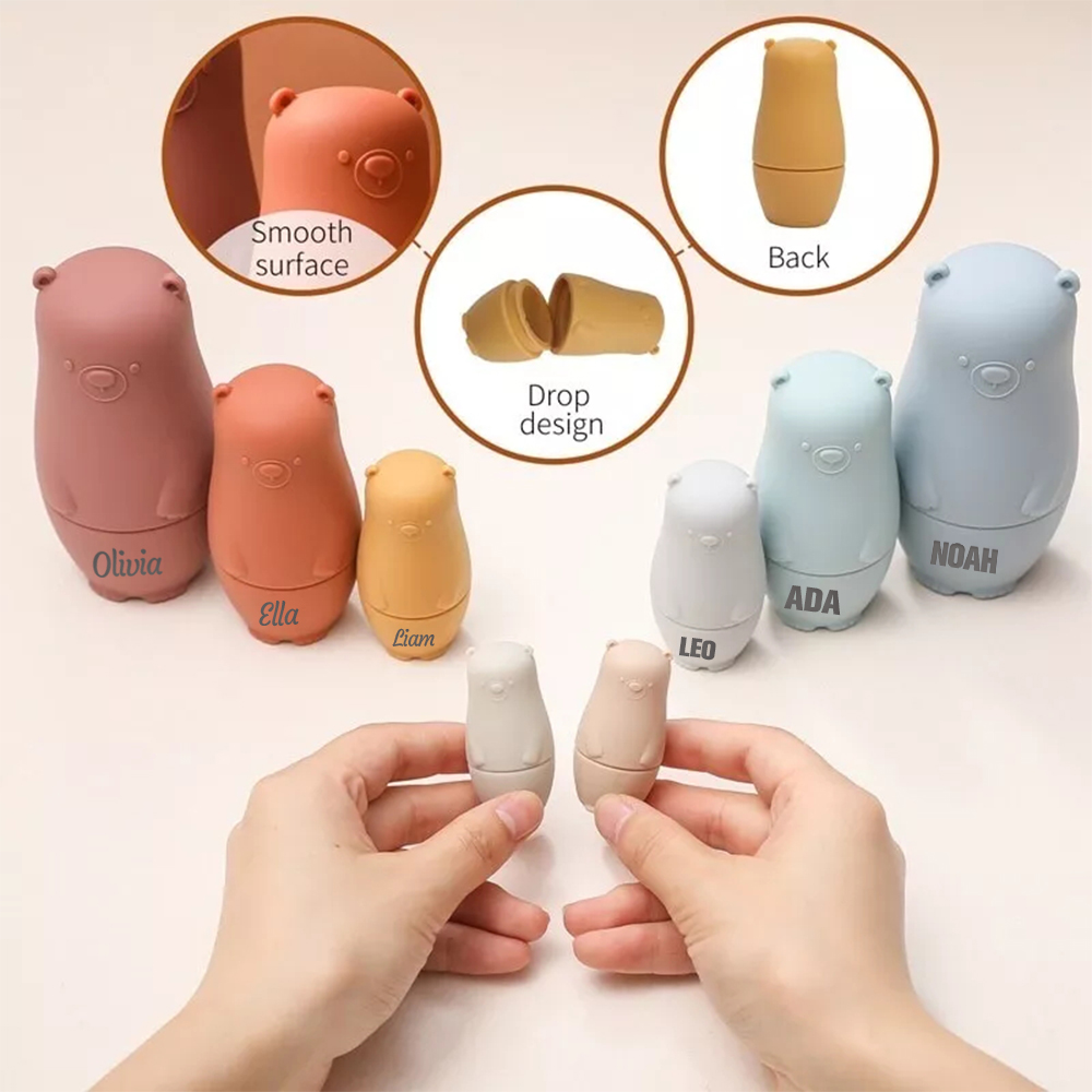 Personalized Silicone BPA Free Stacking Bears Matryoshka Toy | CWToy102