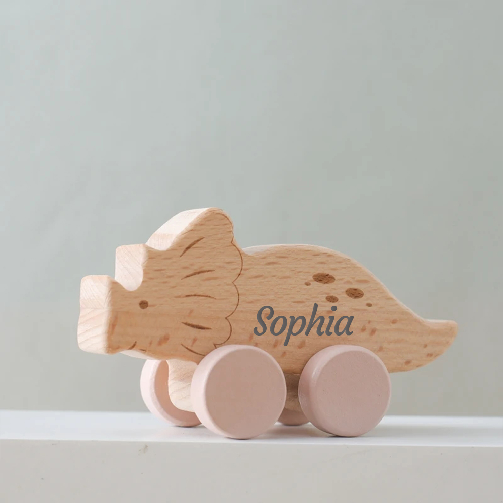 Personalized Natural Wooden Early Education Dinosaur Cars Toy Trolley | CWToy103